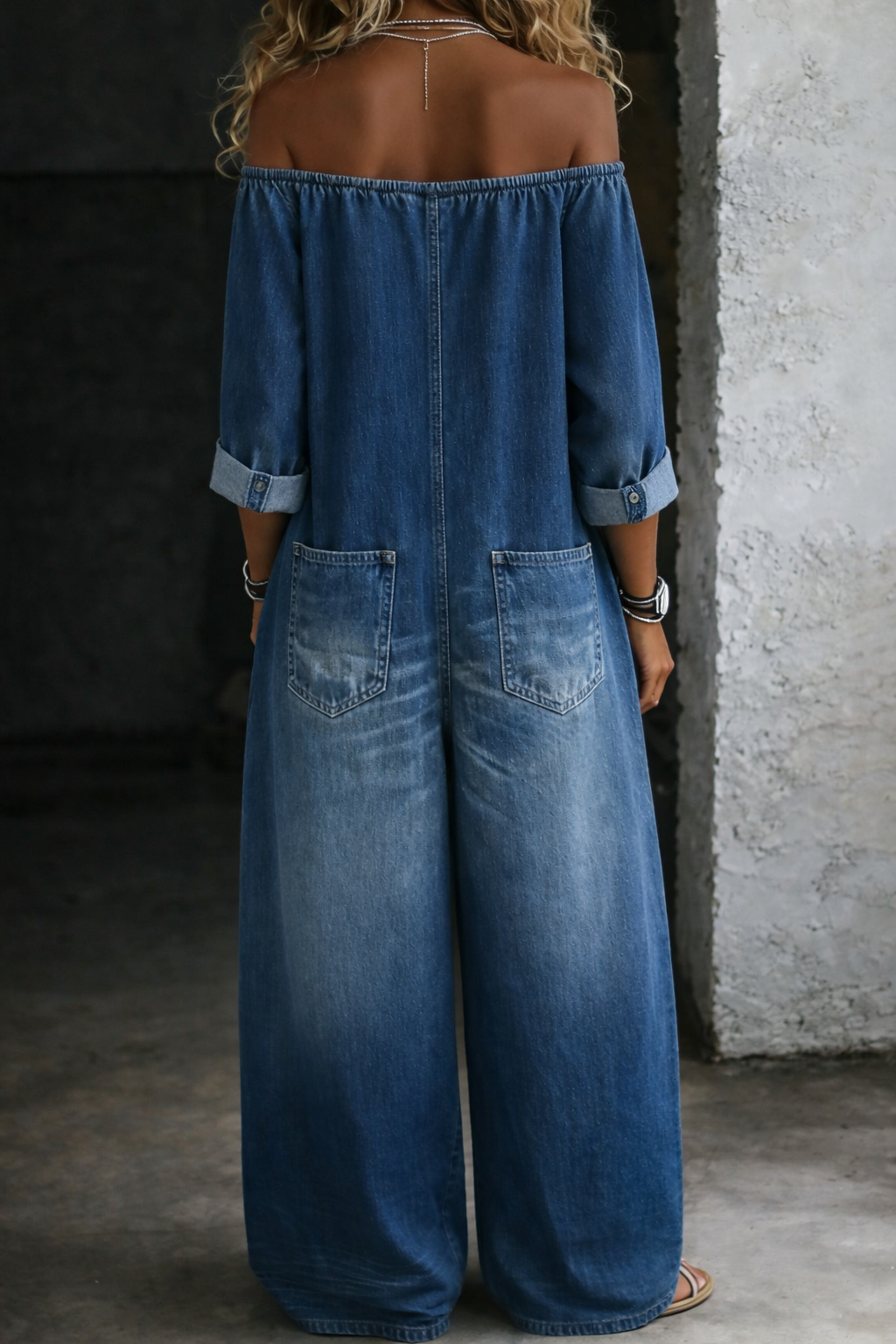 Elaine™ | Combinaison Denim Épaules Dénudées