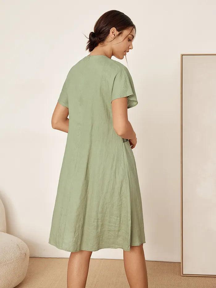 Élodie™ | Robe midi en lin à col en V
