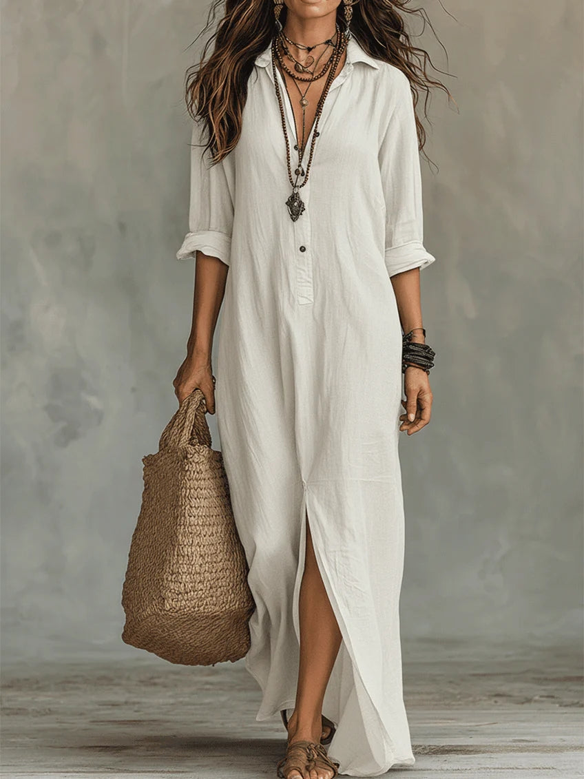 Lyris™ | Robe maxi noire ample à boutons