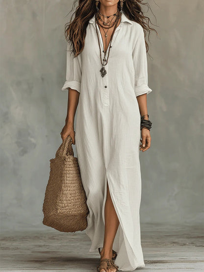 Lyris™ | Robe maxi noire ample à boutons