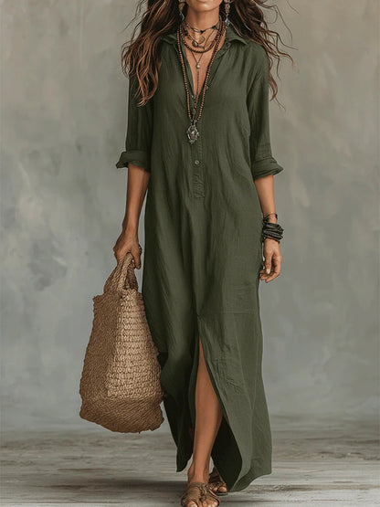 Lyris™ | Robe maxi noire ample à boutons