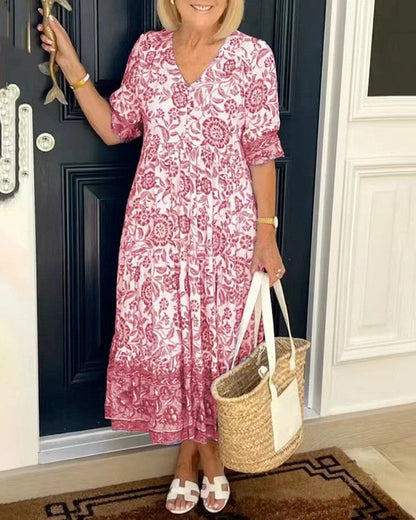 Keysha™ | Robe florale élégante à col en V
