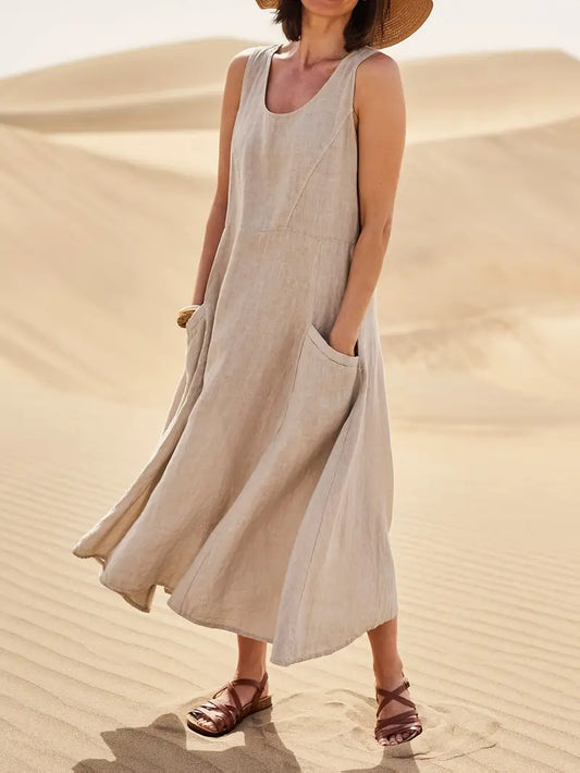 Nancy™ | Robe Longue Sans Manches en Lin