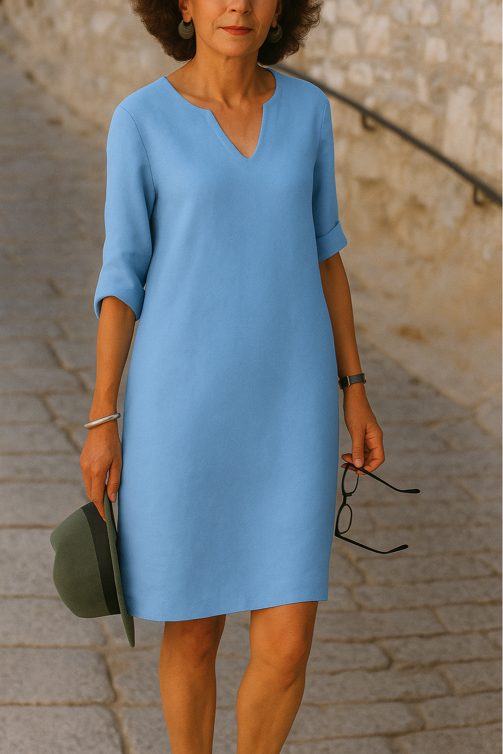 Pamela™ | Robe Droite en Lin Col Fendu