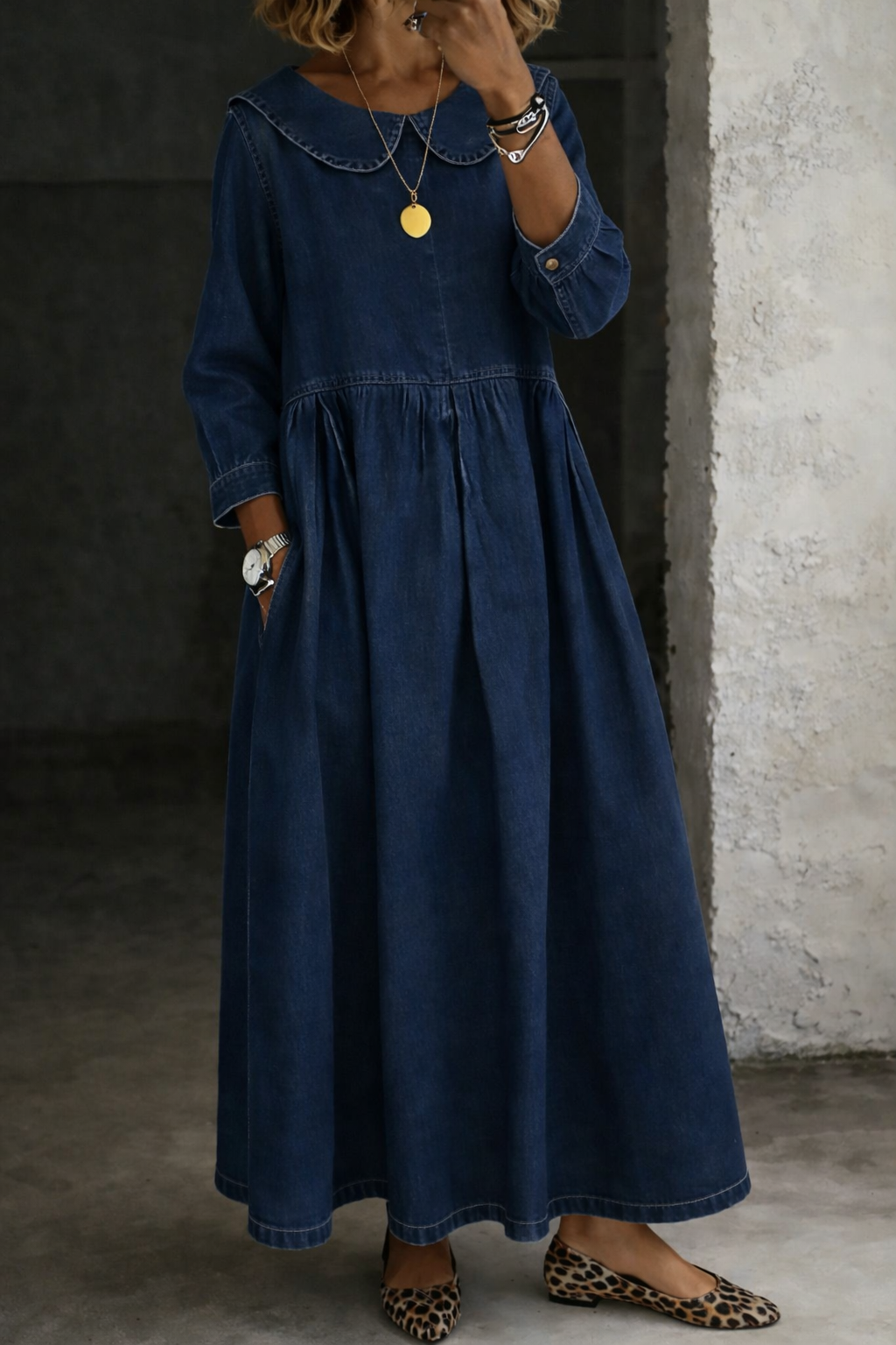 Clara™ | Robe en jean à col Peter Pan