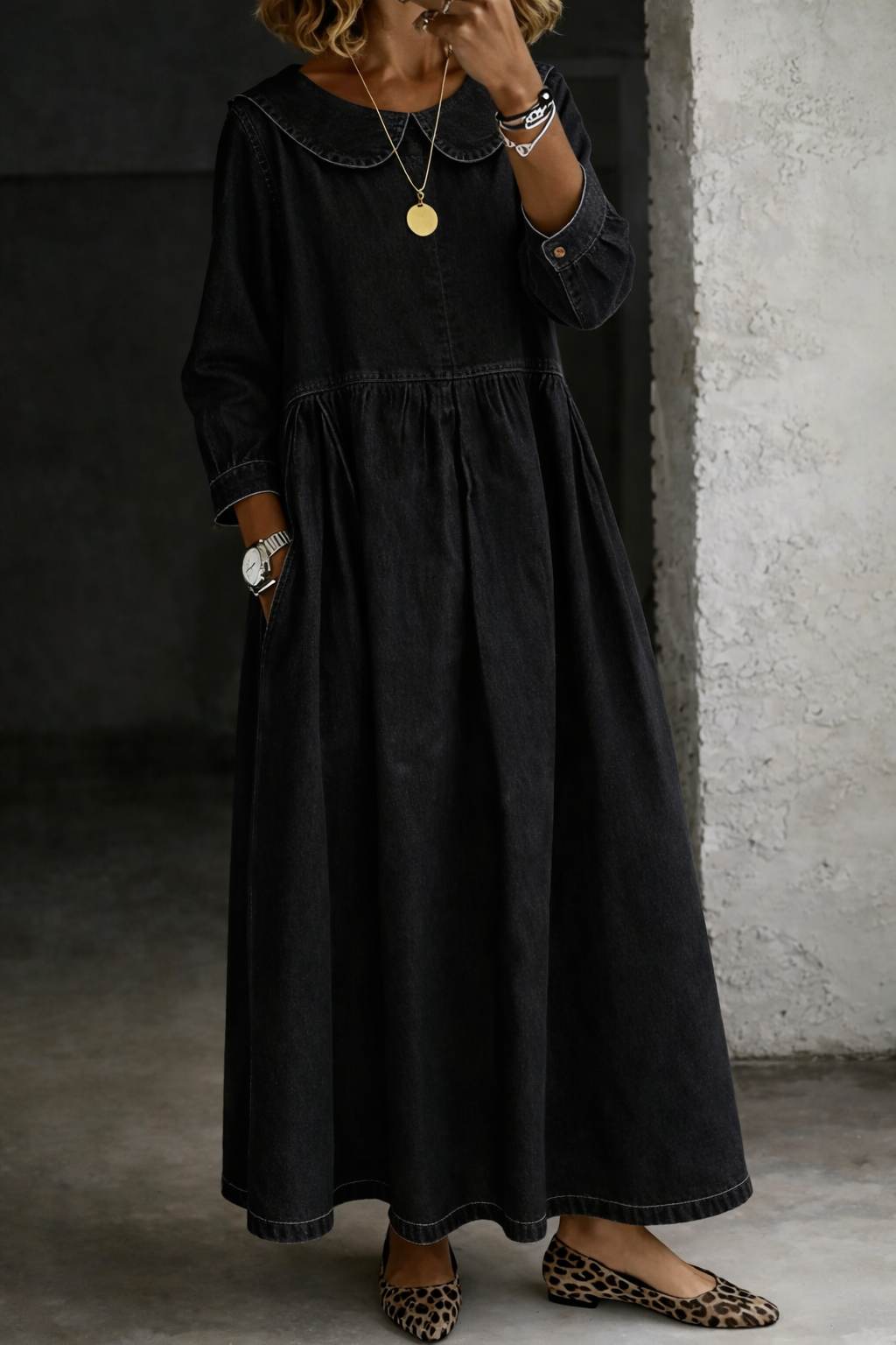 Clara™ | Robe en jean à col Peter Pan