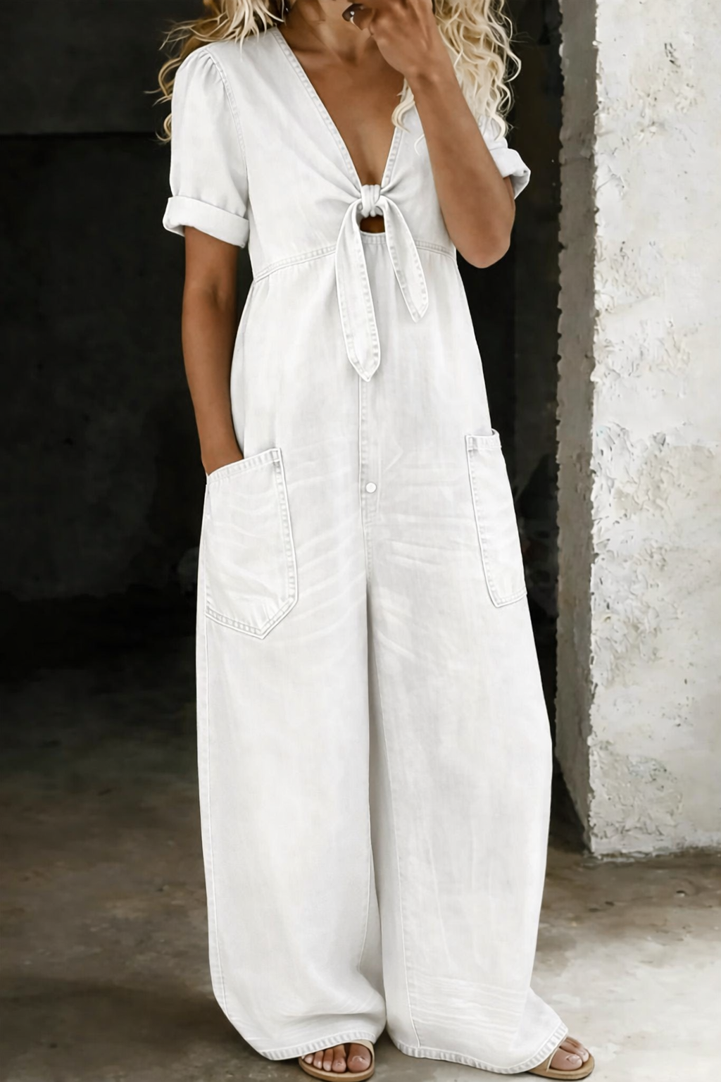 Maya™ | Combinaison en jean à col en V