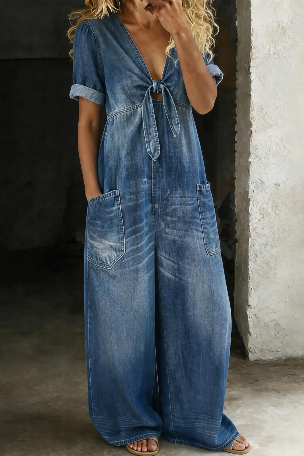 Maya™ | Combinaison en jean à col en V