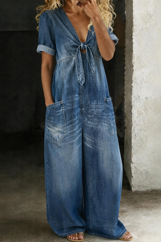 Maya™ | Combinaison en jean à col en V