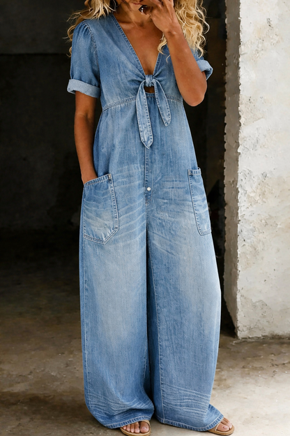Maya™ | Combinaison en jean à col en V