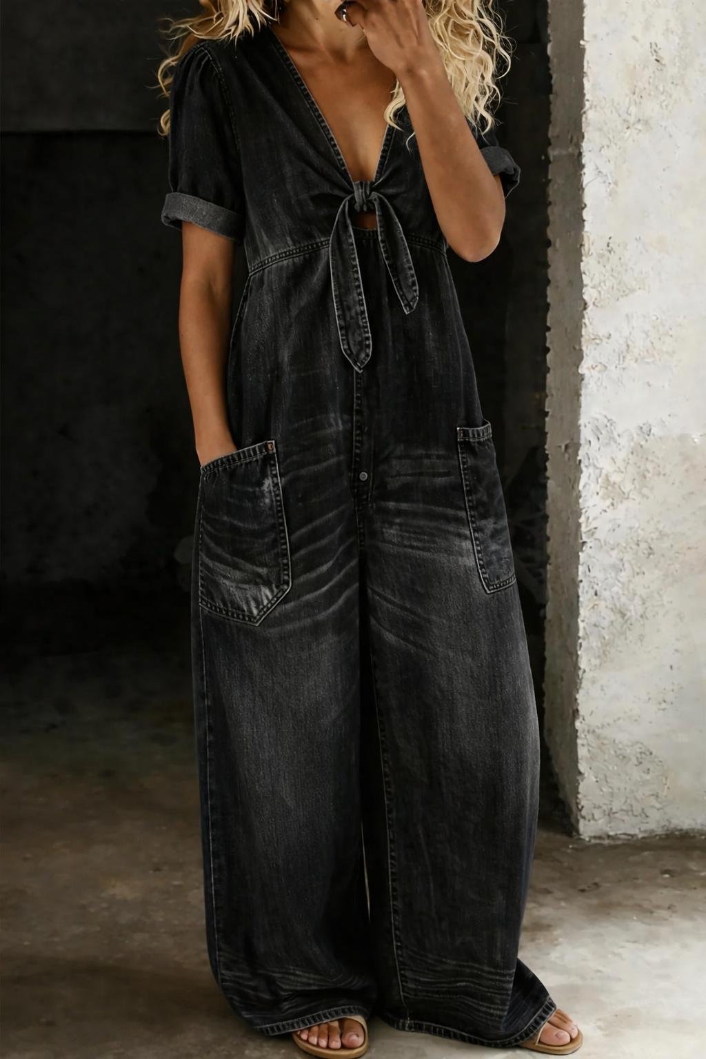 Maya™ | Combinaison en jean à col en V