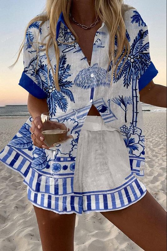 Katrina™ | Ensemble chemise et short en lin-coton imprimé