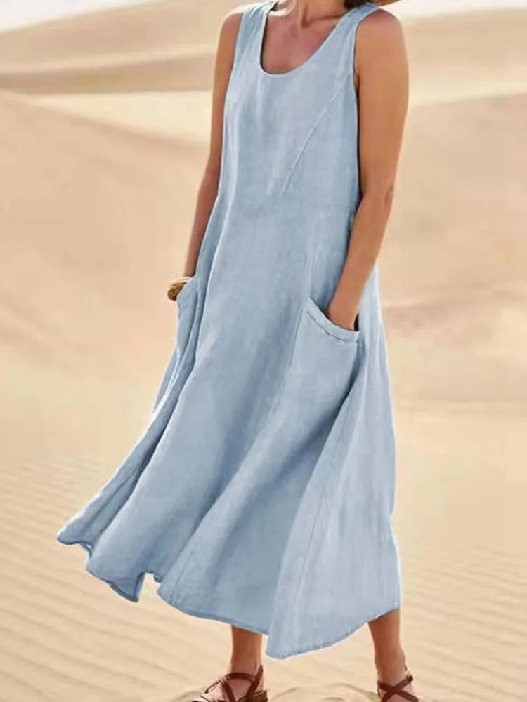 Nancy™ | Robe Longue Sans Manches en Lin