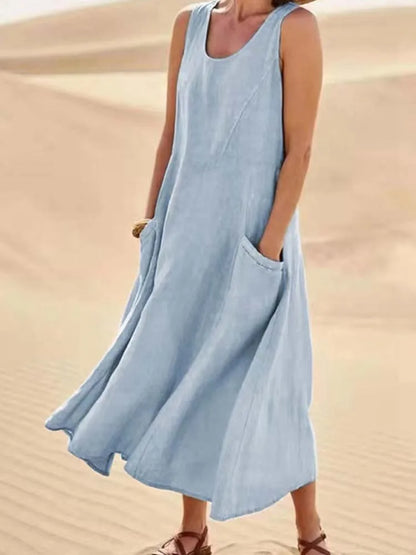Nancy™ | Robe Longue Sans Manches en Lin