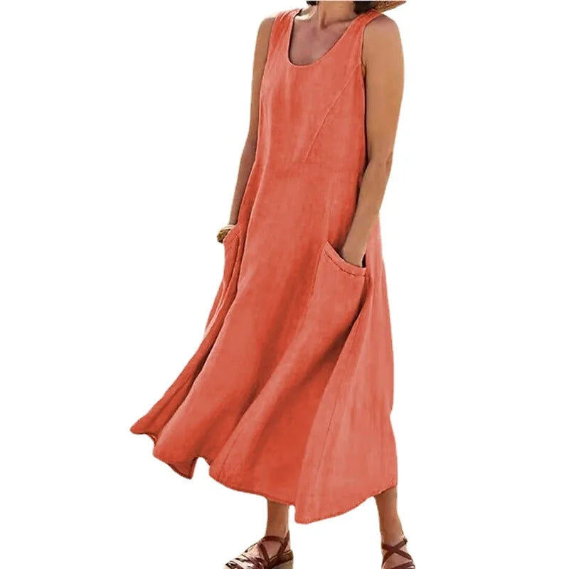 Nancy™ | Robe Longue Sans Manches en Lin