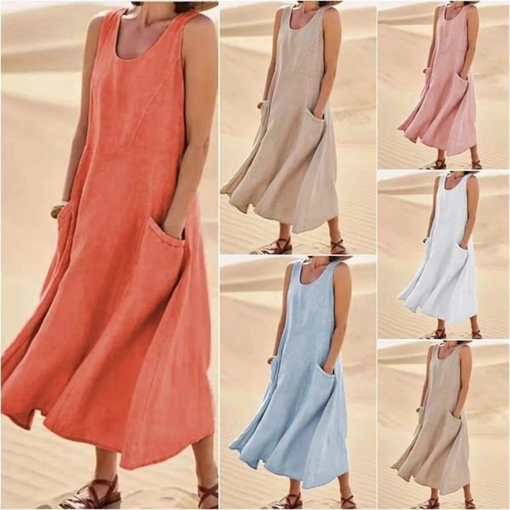 Nancy™ | Robe Longue Sans Manches en Lin