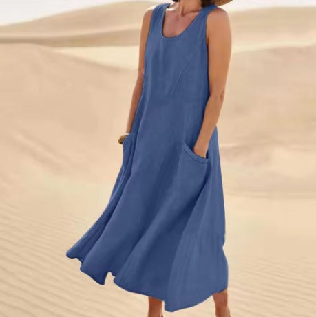 Nancy™ | Robe Longue Sans Manches en Lin
