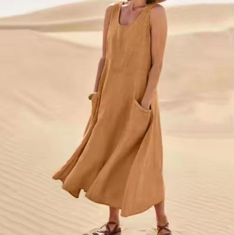 Nancy™ | Robe Longue Sans Manches en Lin