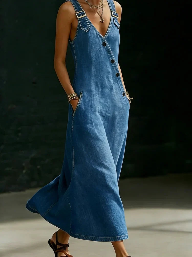 Vera™ | Robe longue en denim boutonnée
