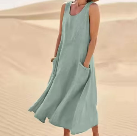 Nancy™ | Robe Longue Sans Manches en Lin