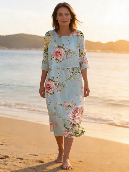 Keely™ | Robe Coton Fleurie Col Rond