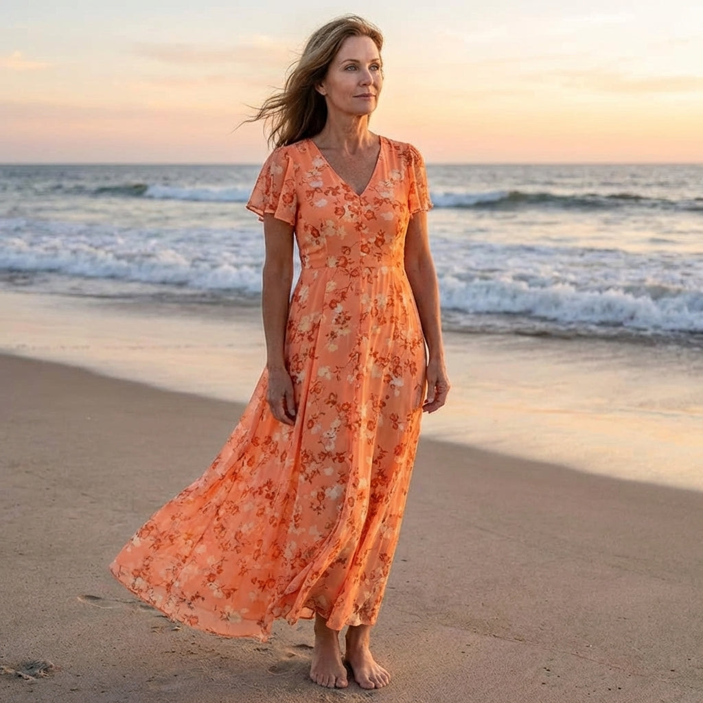 Zoe™ | Robe Longue Fleurie à Volants