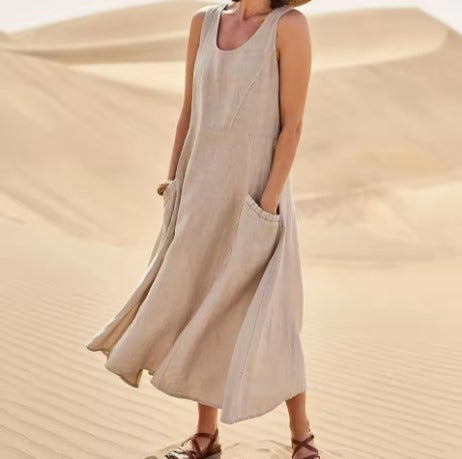 Nancy™ | Robe Longue Sans Manches en Lin