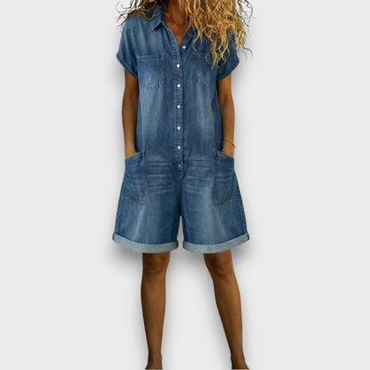 Joan™ | Salopette courte en coton à effet denim