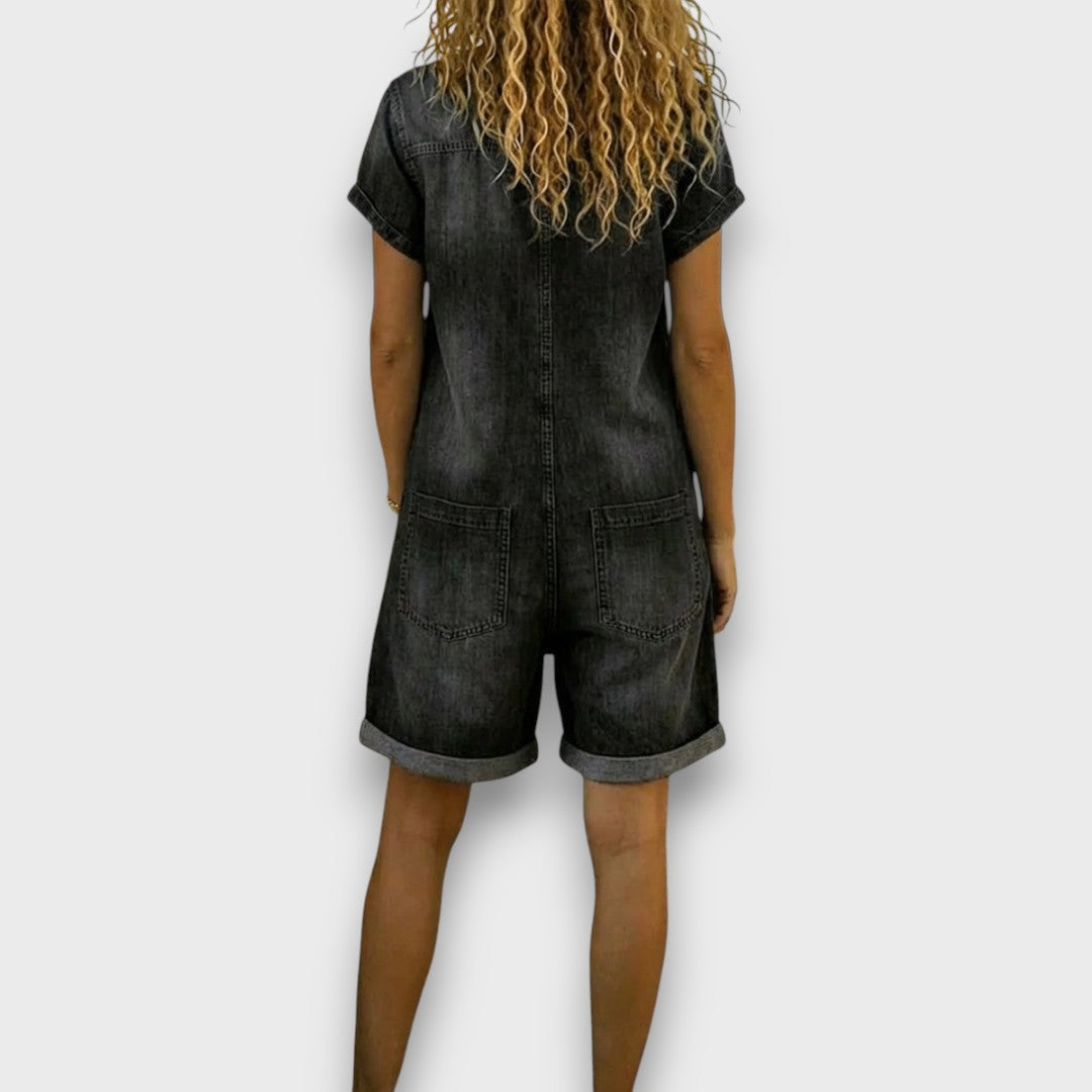 Joan™ | Salopette courte en coton à effet denim