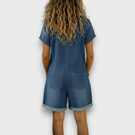 Joan™ | Salopette courte en coton à effet denim