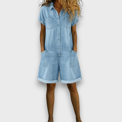 Joan™ | Salopette courte en coton à effet denim