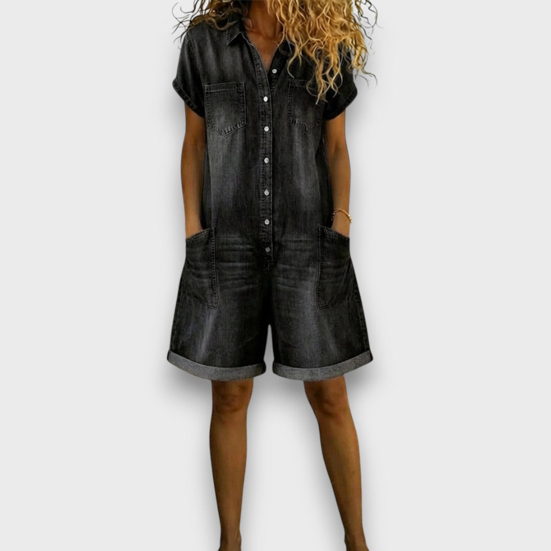 Joan™ | Salopette courte en coton à effet denim