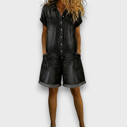 Joan™ | Salopette courte en coton à effet denim