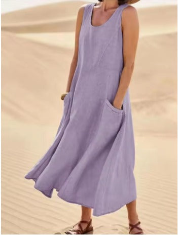 Nancy™ | Robe Longue Sans Manches en Lin