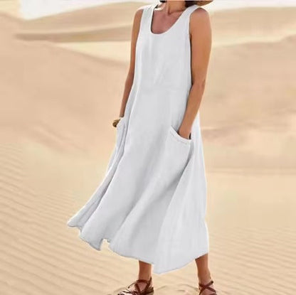 Nancy™ | Robe Longue Sans Manches en Lin